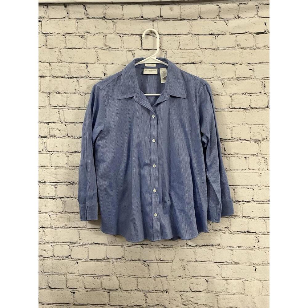 Liz Claiborne Lizsport Petite‎ Women's Size 10P Button Up Shirt Blue Striped Top